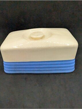 Vintage Art Deco Cream & Blue Butter Dish Cover ONLY REPLACEMENT